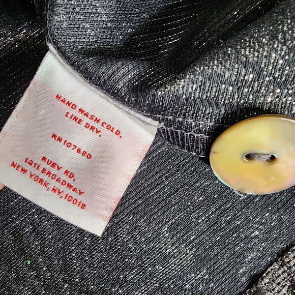 Ruby Rd. Womens Jacket Size 14 Gray Silver Metallic Button 3/4 Sleeve Blazer - Picture 10 of 10